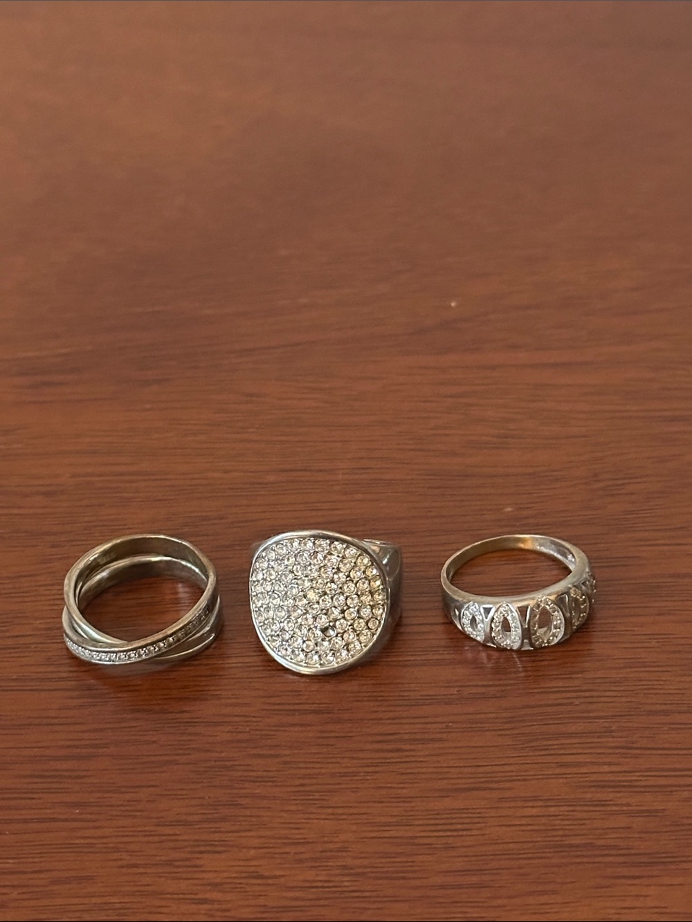 Silver-Tone Pave Crystal Statement Rings - Women's Jewelry- Lot Of 3 Rings
